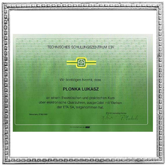 Dyplom ETA dla Łukasza Płonka