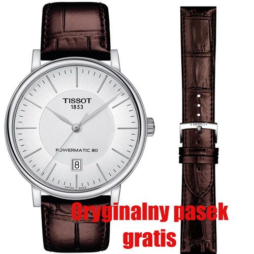 Zegarek Tissot Carson Automatic T122.407.16.031.00 (T1224071603100) drugi oryginalny pasek T600043013 o wartości 220 zł gratis