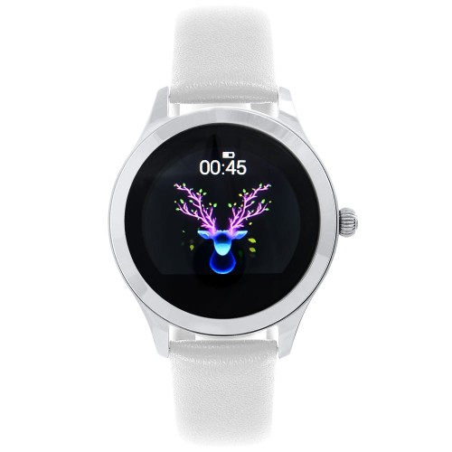 Zegarek RUBICON SMARTWATCH Damski Bluetooth srebrny na białym pasku