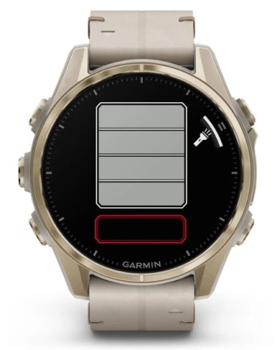 Zegarek GARMIN FENIX 8 43 mm SAPPHIRE AMOLED SOLAR 010-02903-40 SMARTWATCH (010-02903-40) Soft gold ze skórzanym paskiem