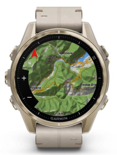 Zegarek GARMIN FENIX 8 43 mm SAPPHIRE AMOLED SOLAR 010-02903-40 SMARTWATCH (010-02903-40) Soft gold ze skórzanym paskiem