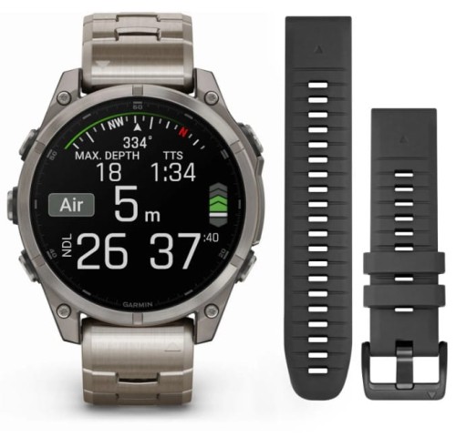 Zegarek GARMIN FENIX 8 47 mm SAPPHIRE AMOLED 010-02904-40 SMARTWATCH (0100290440) Tytanowy z tytanową bransoletą z otworami i dodatkowym paskiem silikonowym