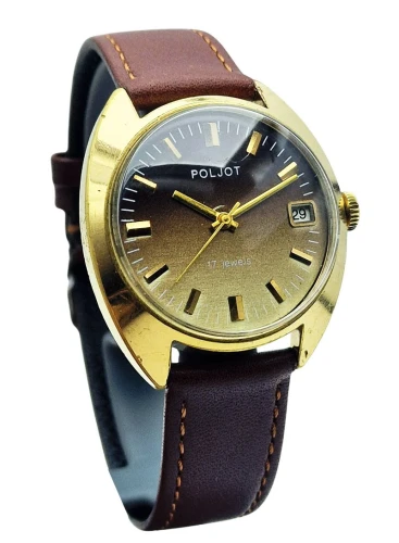 Złoty zegarek vintage Poljot cieniowana tarcza brązowa