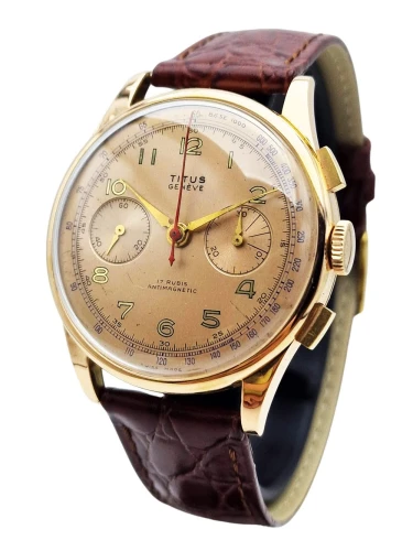 Złoty 14K Titus Genève Chronograph - doskonały stan!