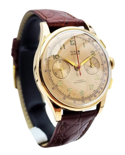 Złoty 14K Titus Genève Chronograph - doskonały stan!