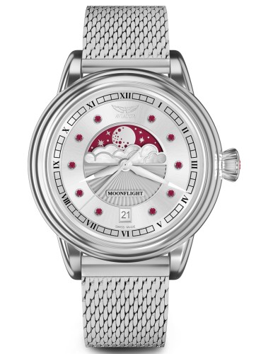 Zegarek Aviator Douglas Moonflight Gemstone Edition Silver Red Ruby V.1.33.0.419.5 (V13304195)