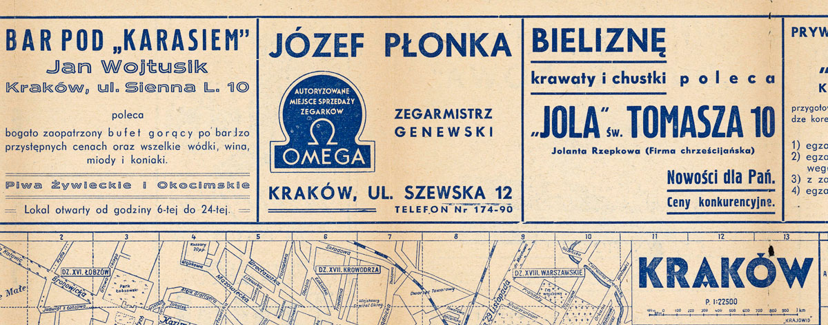 ZEGARMISTRZ PŁONKA KRAKÓW - plan miasta sprzed 1937r