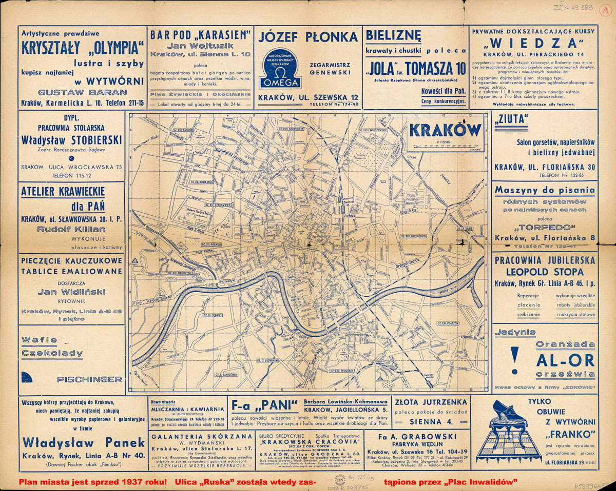Plan Miasta Krakowa 1937 - PŁONKA ZEGARMISTRZ