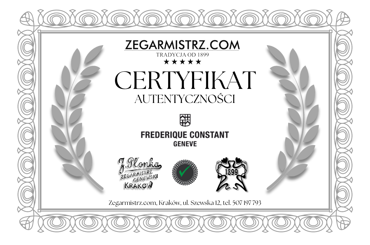 FREDERIQUE CONSTANT CERTYFIKAT