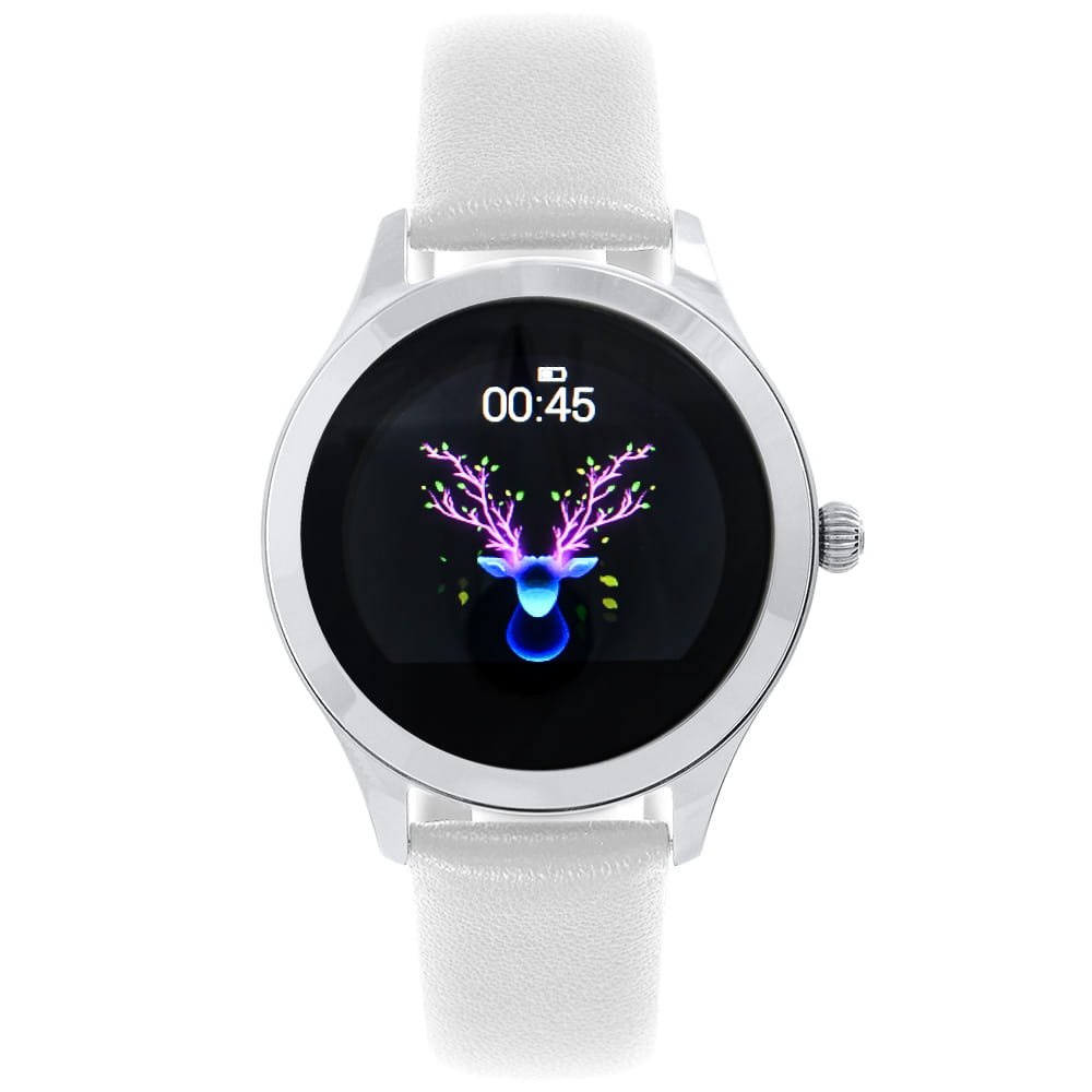 Zegarek RUBICON SMARTWATCH Damski Bluetooth srebrny na białym pasku