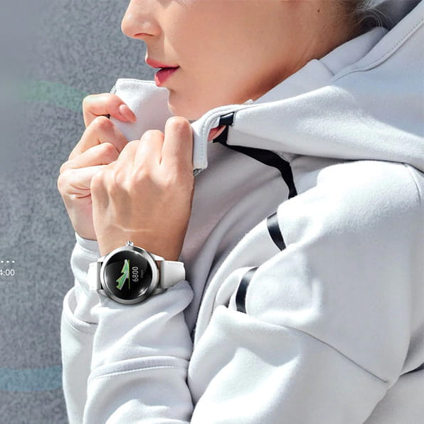 Zegarek RUBICON SMARTWATCH Damski Bluetooth srebrny na białym pasku