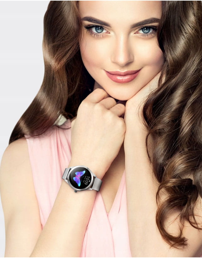 Zegarek RUBICON SMARTWATCH Damski Bluetooth srebrny na białym pasku