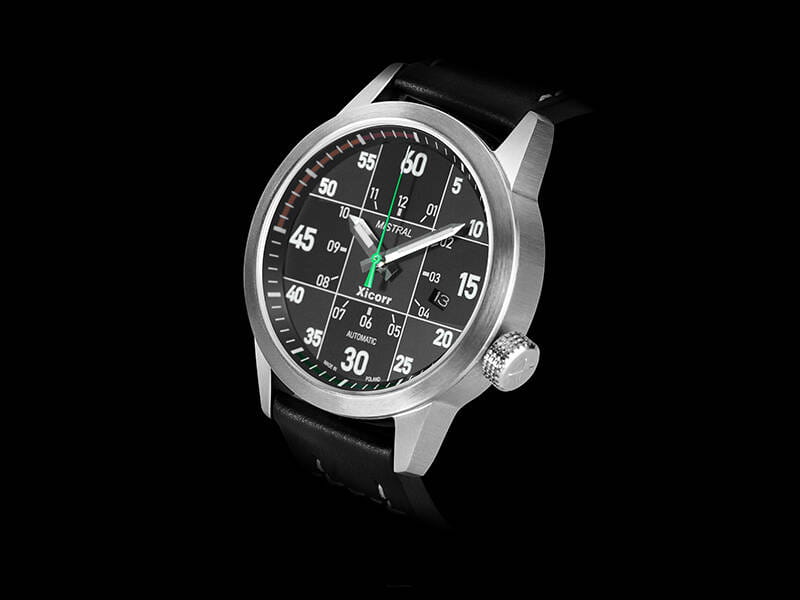 Zegarek Xicorr Mistral czarny z zielonym sekundnikiem X0604