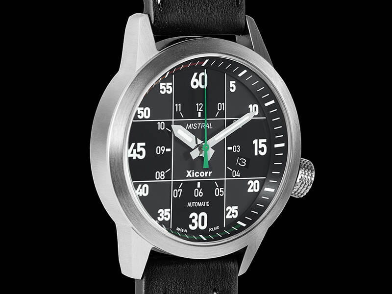 Zegarek Xicorr Mistral czarny z zielonym sekundnikiem X0604