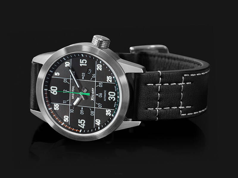 Zegarek Xicorr Mistral czarny z zielonym sekundnikiem X0604