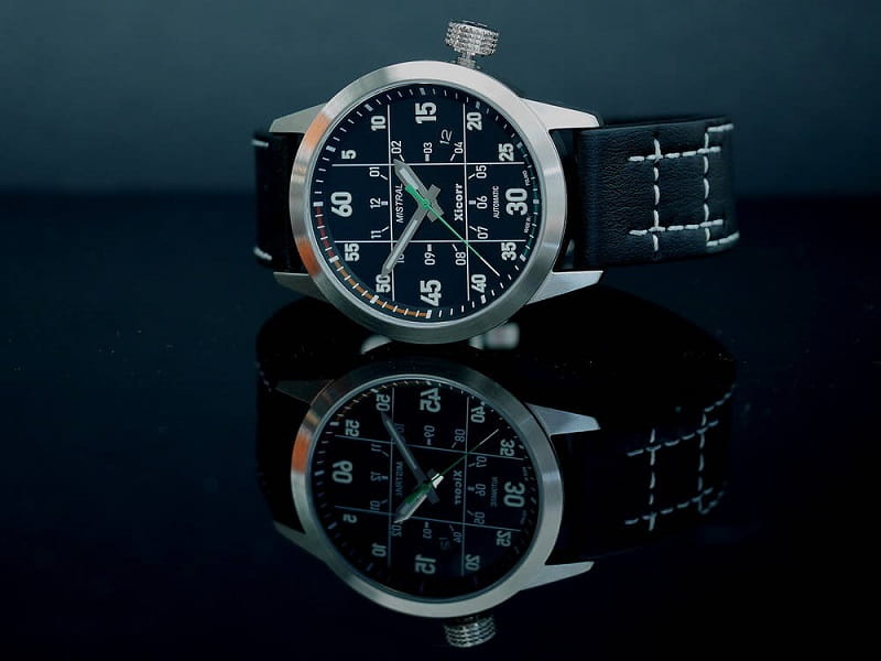 Zegarek Xicorr Mistral czarny z zielonym sekundnikiem X0604