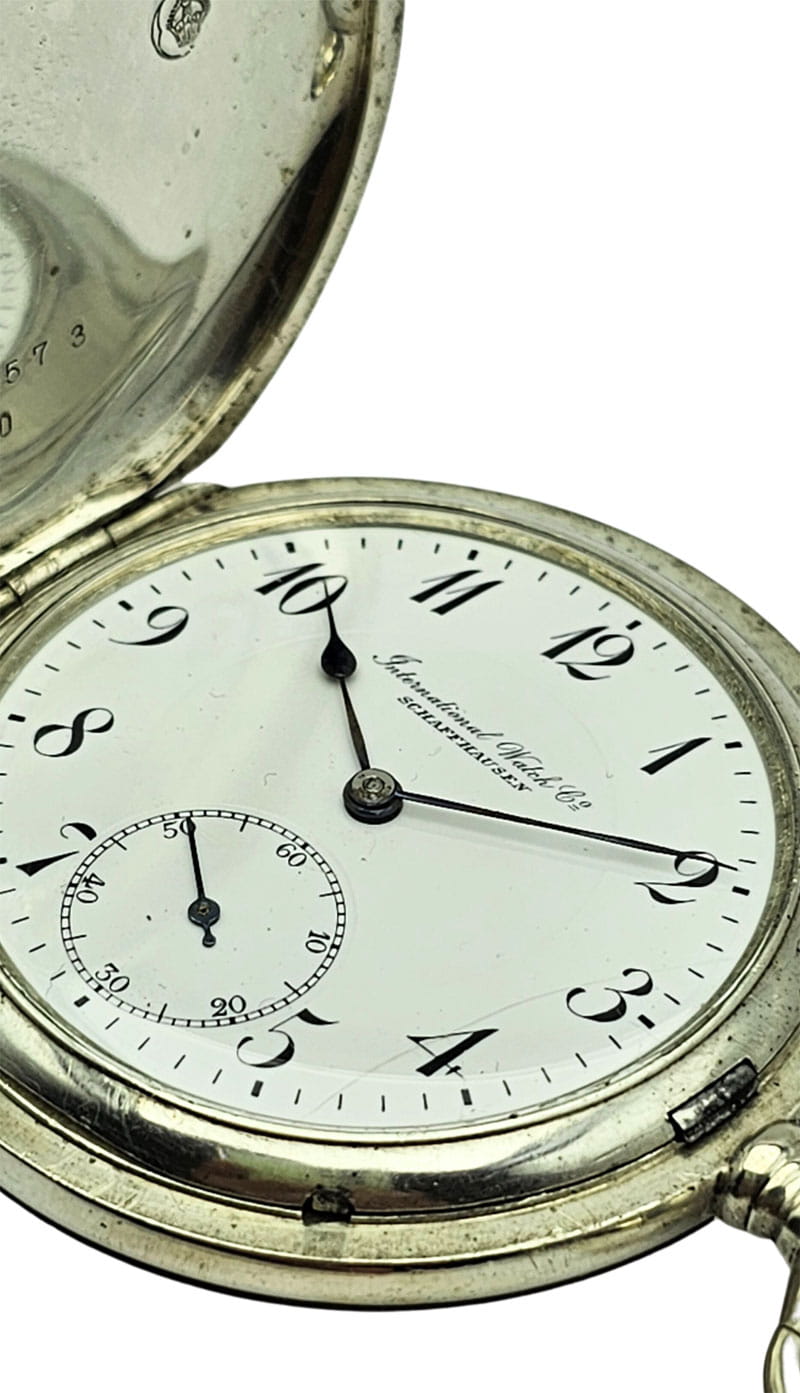 Używany, srebrny zegarek kieszonkowy IWC schaffhausen