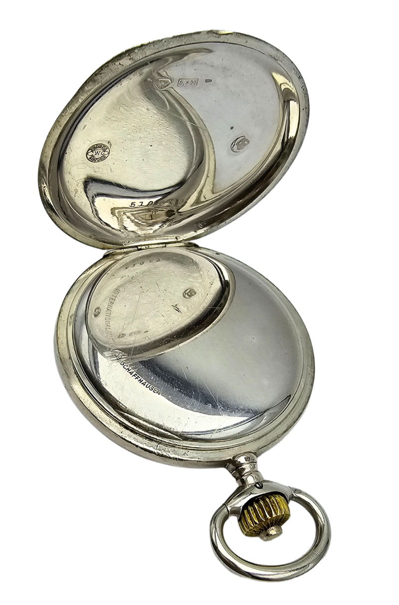 Używany, srebrny zegarek kieszonkowy IWC schaffhausen