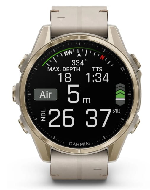 Zegarek GARMIN FENIX 8 43 mm SAPPHIRE AMOLED SOLAR 010-02903-40 SMARTWATCH (010-02903-40) Soft gold ze skórzanym paskiem