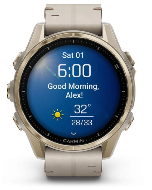 Zegarek GARMIN FENIX 8 43 mm SAPPHIRE AMOLED SOLAR 010-02903-40 SMARTWATCH (010-02903-40) Soft gold ze skórzanym paskiem