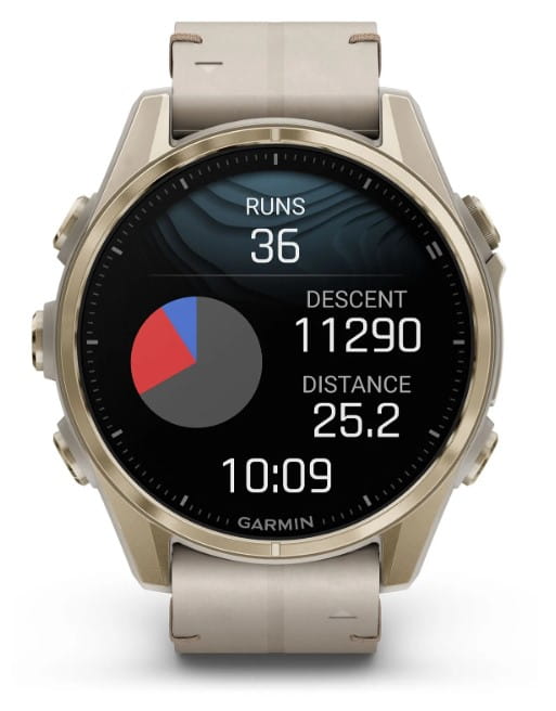 Zegarek GARMIN FENIX 8 43 mm SAPPHIRE AMOLED SOLAR 010-02903-40 SMARTWATCH (010-02903-40) Soft gold ze skórzanym paskiem