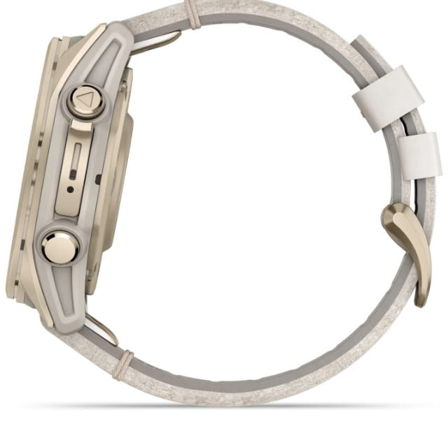 Zegarek GARMIN FENIX 8 43 mm SAPPHIRE AMOLED SOLAR 010-02903-40 SMARTWATCH (010-02903-40) Soft gold ze skórzanym paskiem