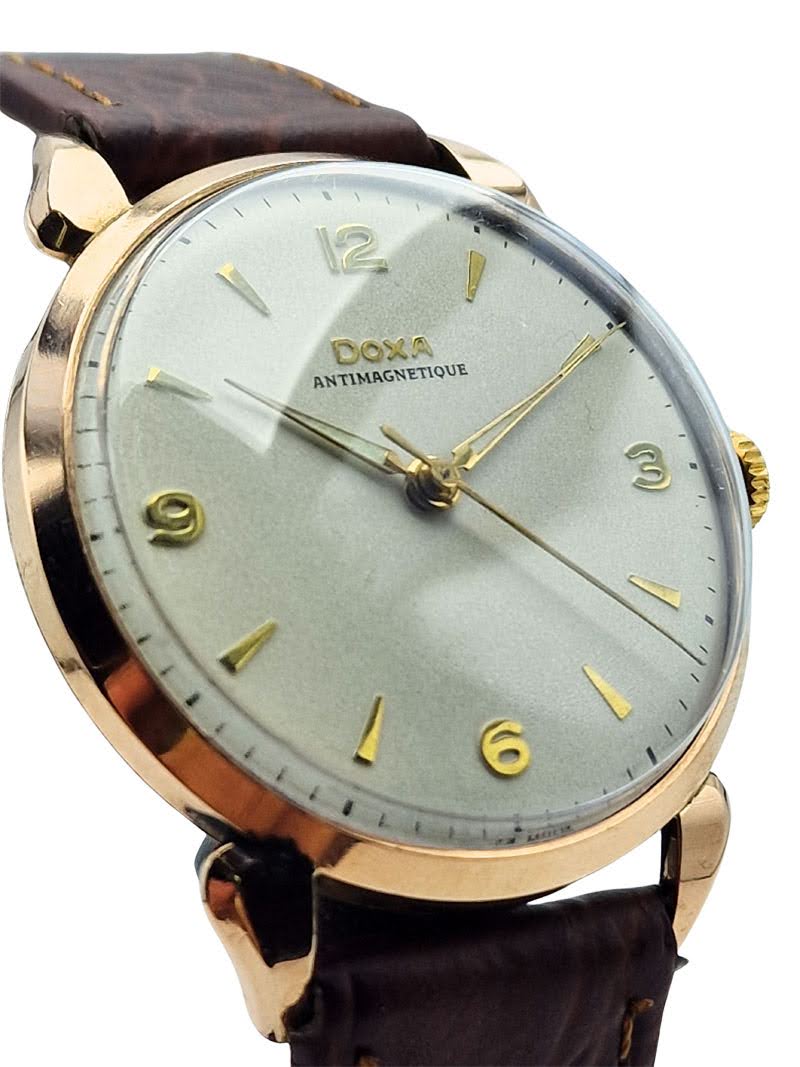 Złoty 14k garniturowy zegarek Doxa "Krab" z lat 50. - Perfekcyjny stan!