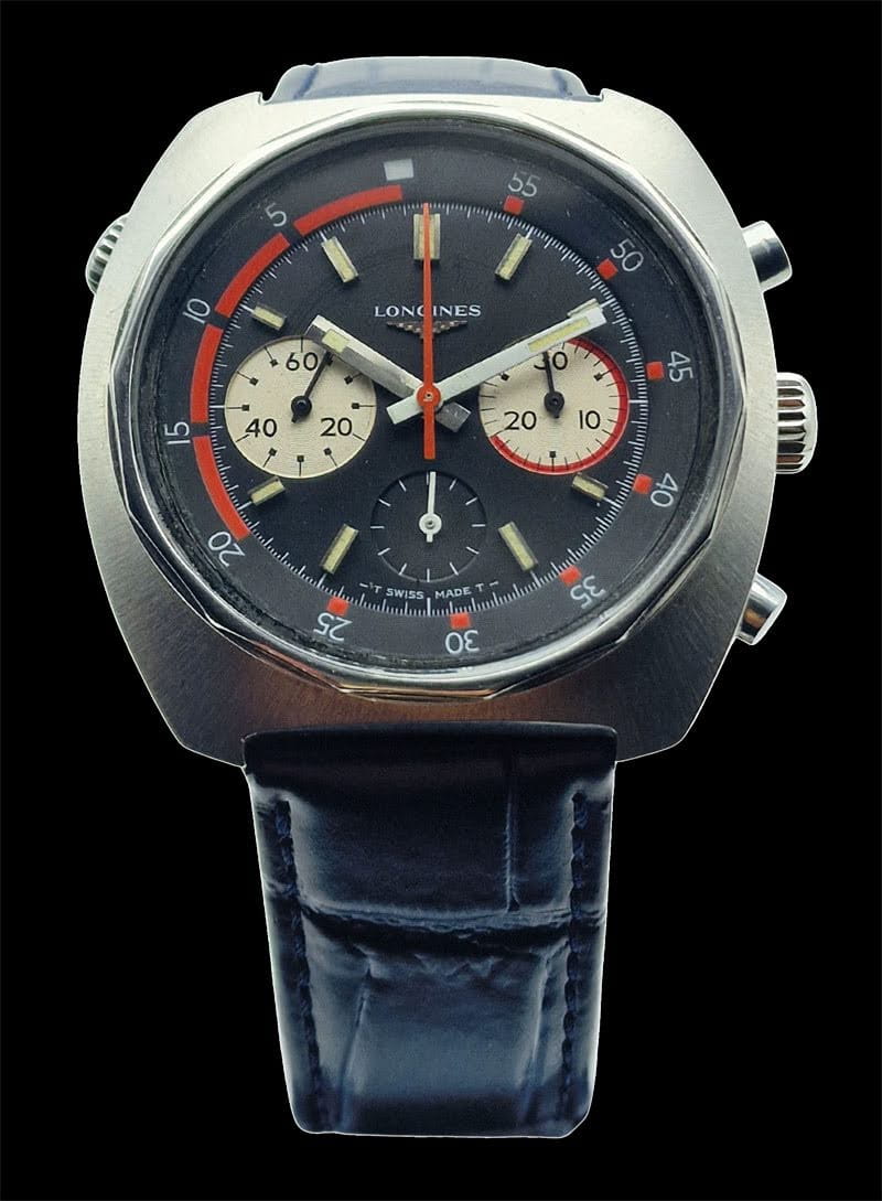 Męski stalowy LONGINES VALJOUX 72 chronograf z 1969r.
