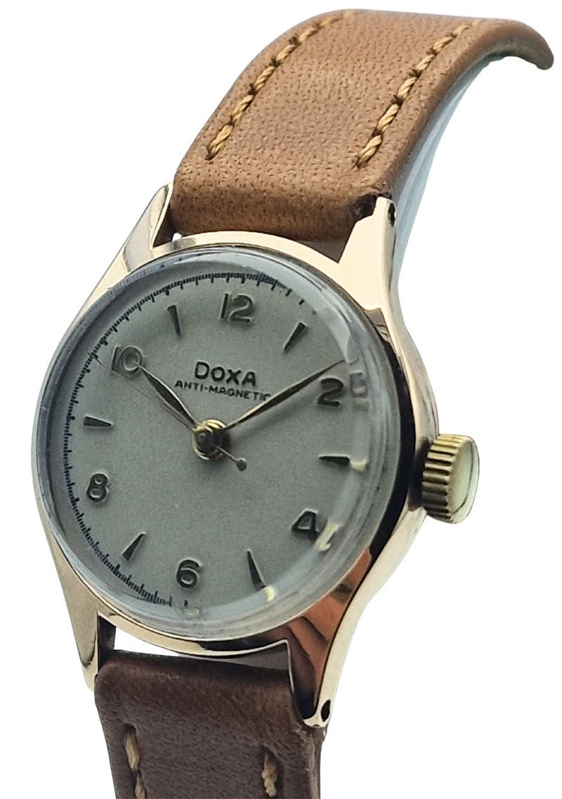 Złota 14K Doxa Anti-Magnetic z lat 50. - perfekcyjny stan! Kraków nakręcany zegarek szwajcarski.