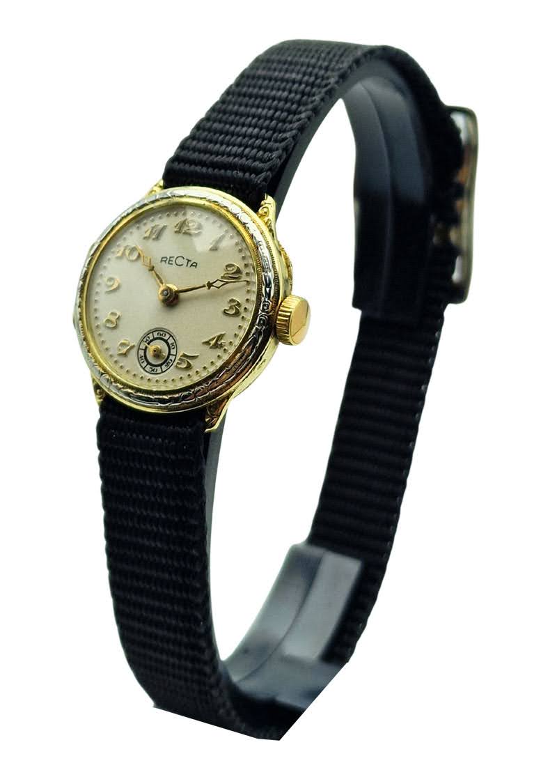 Złota 14K Recta z lat 40. - doskonały stan!