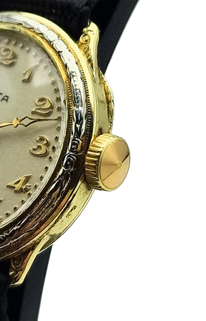 Złota 14K Recta z lat 40. - doskonały stan!  Nakręcany złoty zegarek.