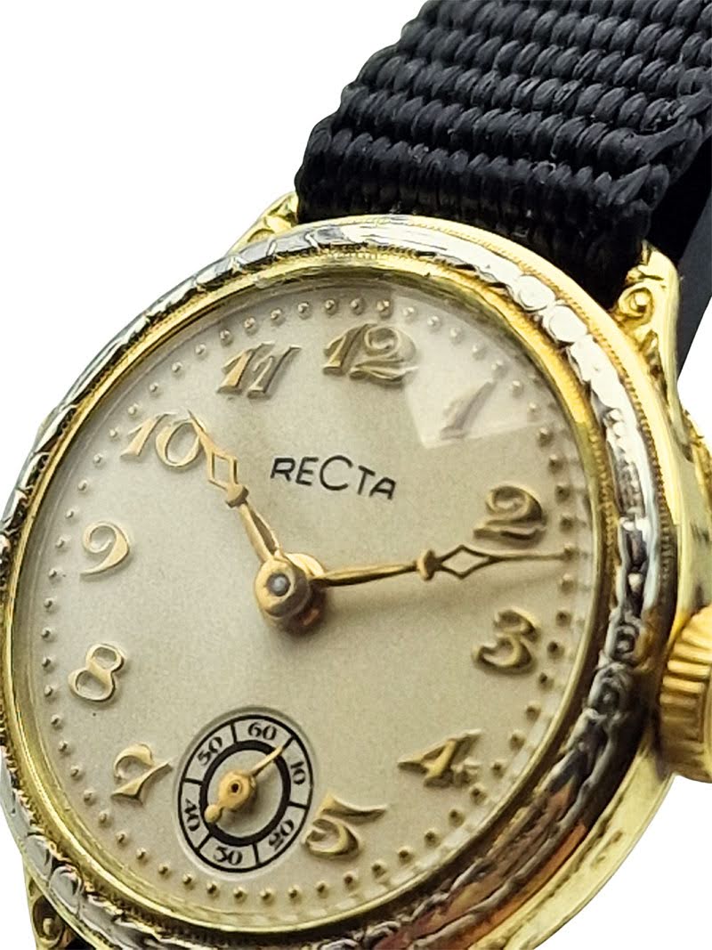 Złota 14K Recta z lat 40. - doskonały stan!