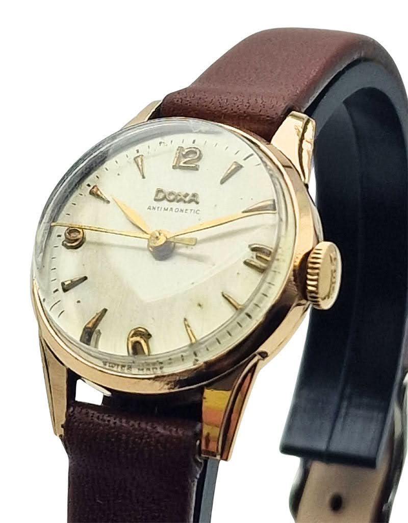 Damska złota 14K Doxa Anti-Magnetic z lat 50. - perfekcyjny stan!