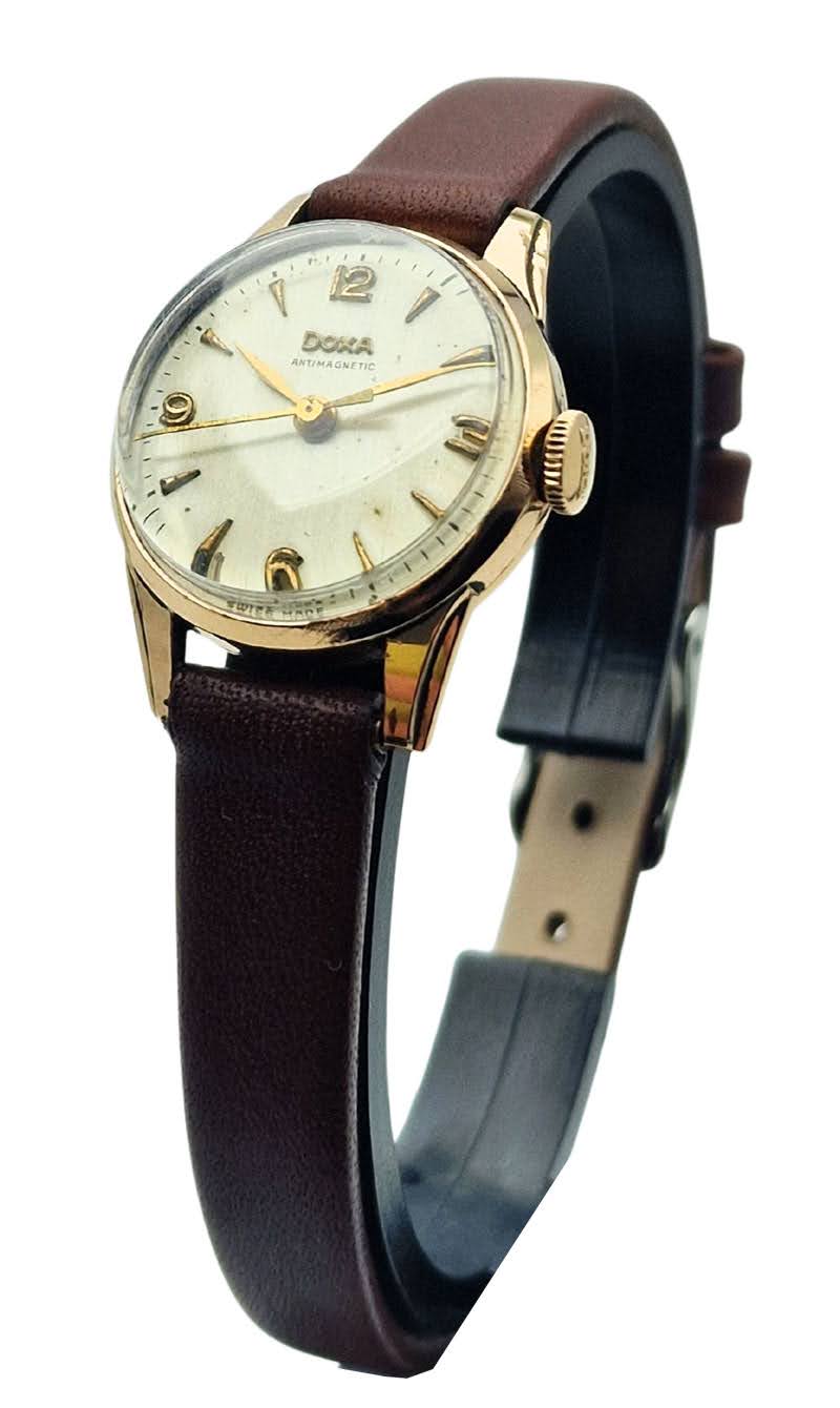 Damska złota 14K Doxa Anti-Magnetic z lat 50. - perfekcyjny stan!