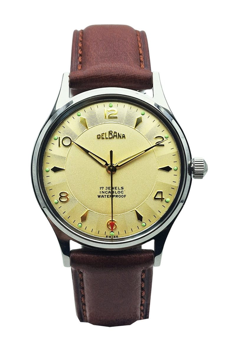 Piękna Delbana 17 Jewels F465 - Złota tarcza, idealny stan! Szwajcarski zegarek