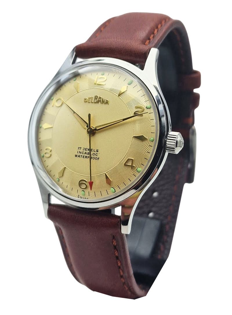 Piękna Delbana 17 Jewels F465 - Złota tarcza, idealny stan! Mechaniczny