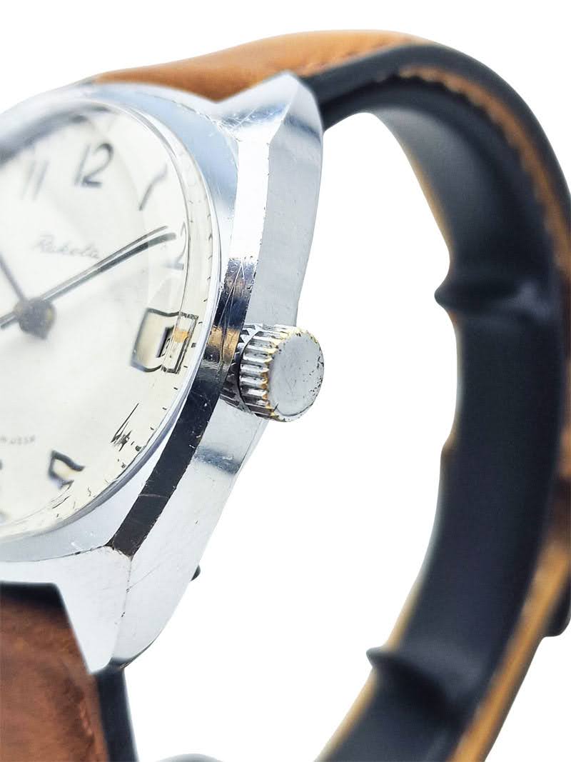 Męski zegarek Rakieta datownik pasek skórzany vintage