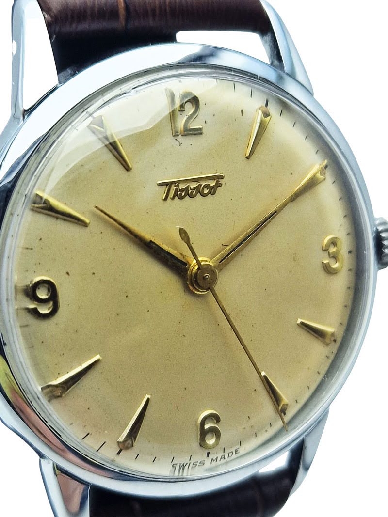 Tarcza Tissot z oryginalną patyną – autentyczny zegarek vintage lata 50