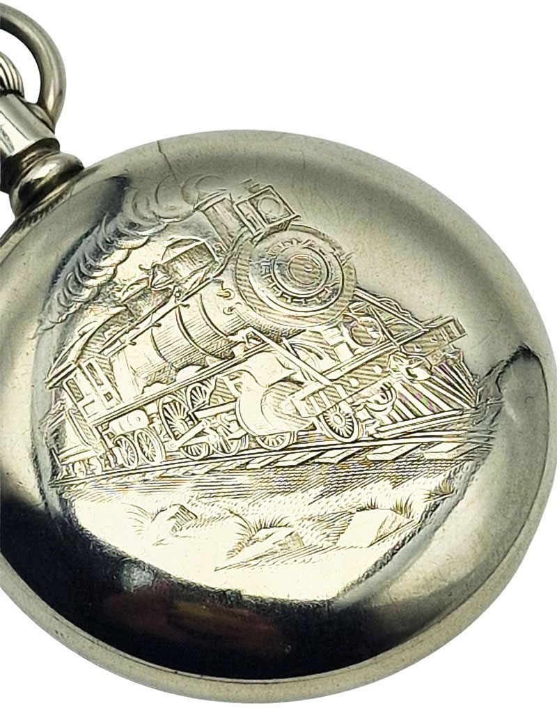 Waltham Pocket Watch 18s Model 1899 - koperta Silverode z lokomotywą!