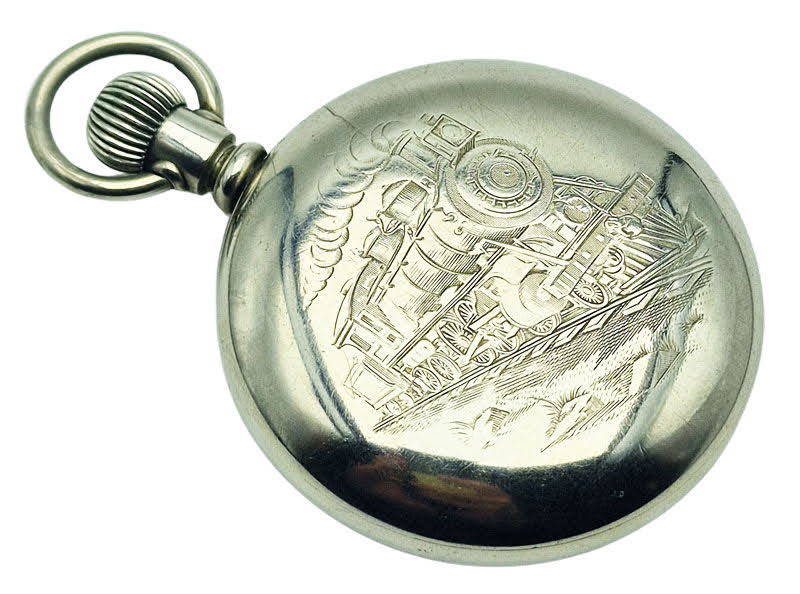 Waltham Pocket Watch 18s Model 1899 - koperta Silverode z lokomotywą!
