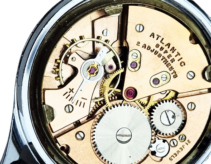 Mechanizm zegarka Atlantic po konserwacji 21 Jewels Swiss