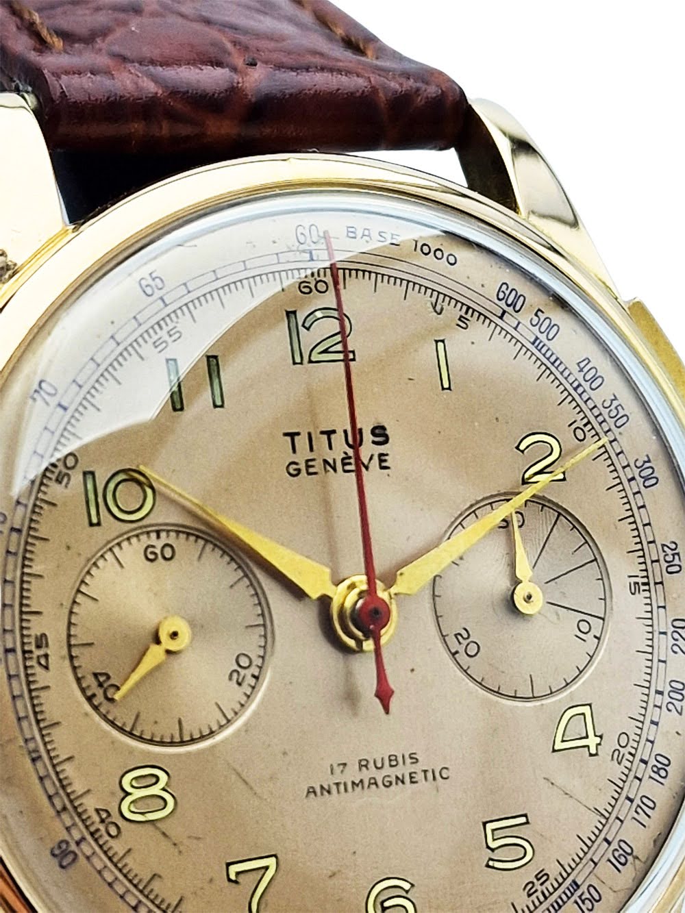 Złoty 14K Titus Genève Chronograph - doskonały stan!