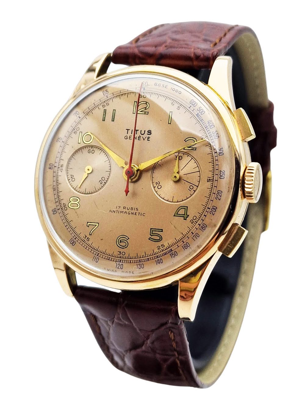 Złoty 14K Titus Genève Chronograph - doskonały stan!