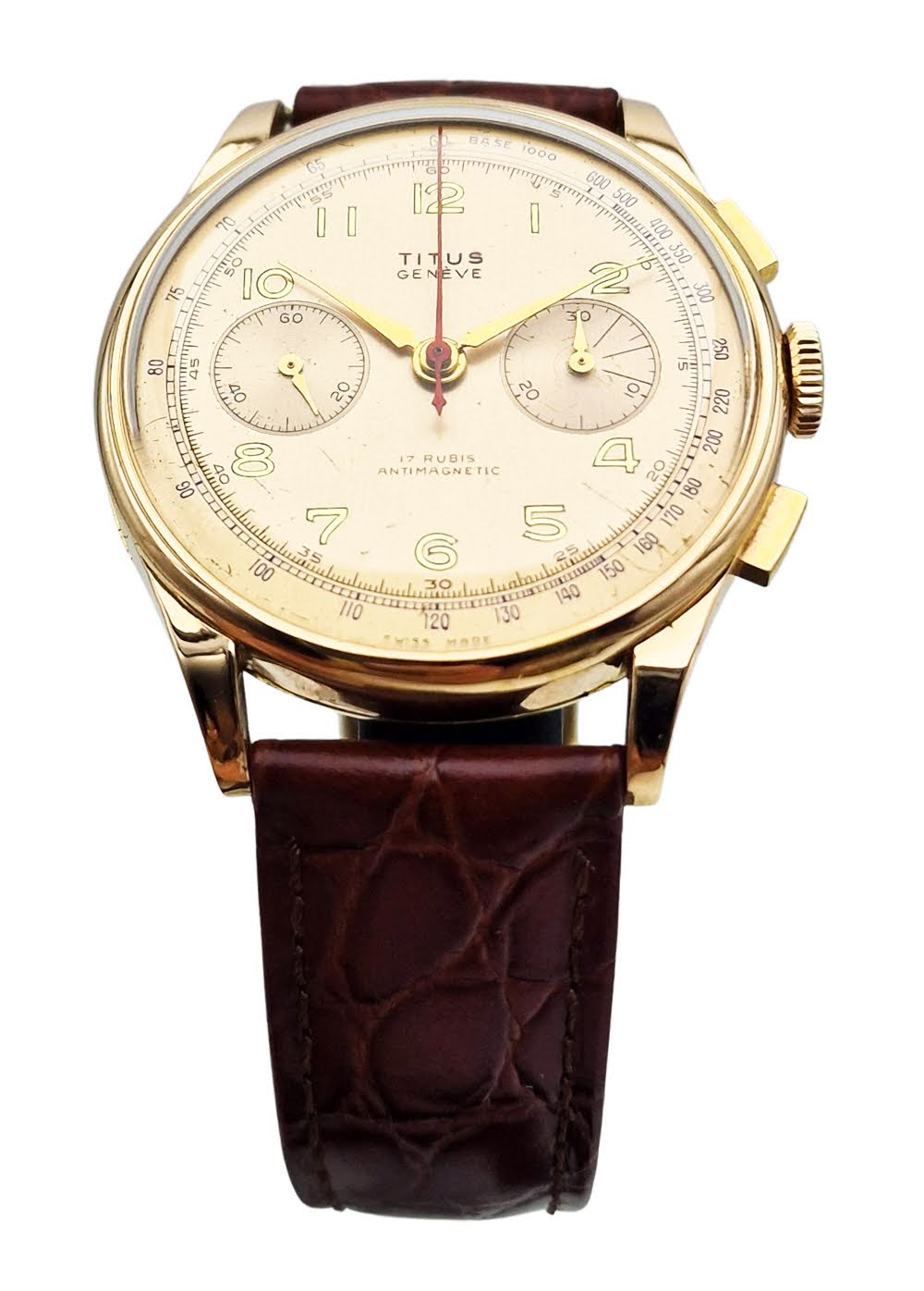 Złoty 14K Titus Genève Chronograph - doskonały stan!
