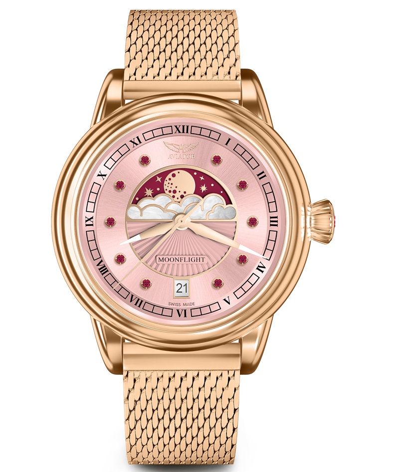 Zegarek Aviator Douglas Moonflight Gemstone Red Ruby Limited Edition V.1.33.2.418.5 (V13324185)