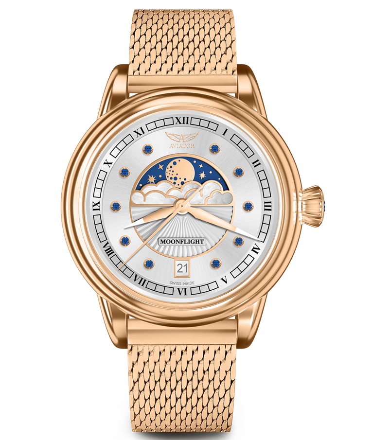 Zegarek Aviator Douglas Moonflight Gemstone Blue Sapphire Limited Edition V.1.33.2.416.5 (V13324165)
