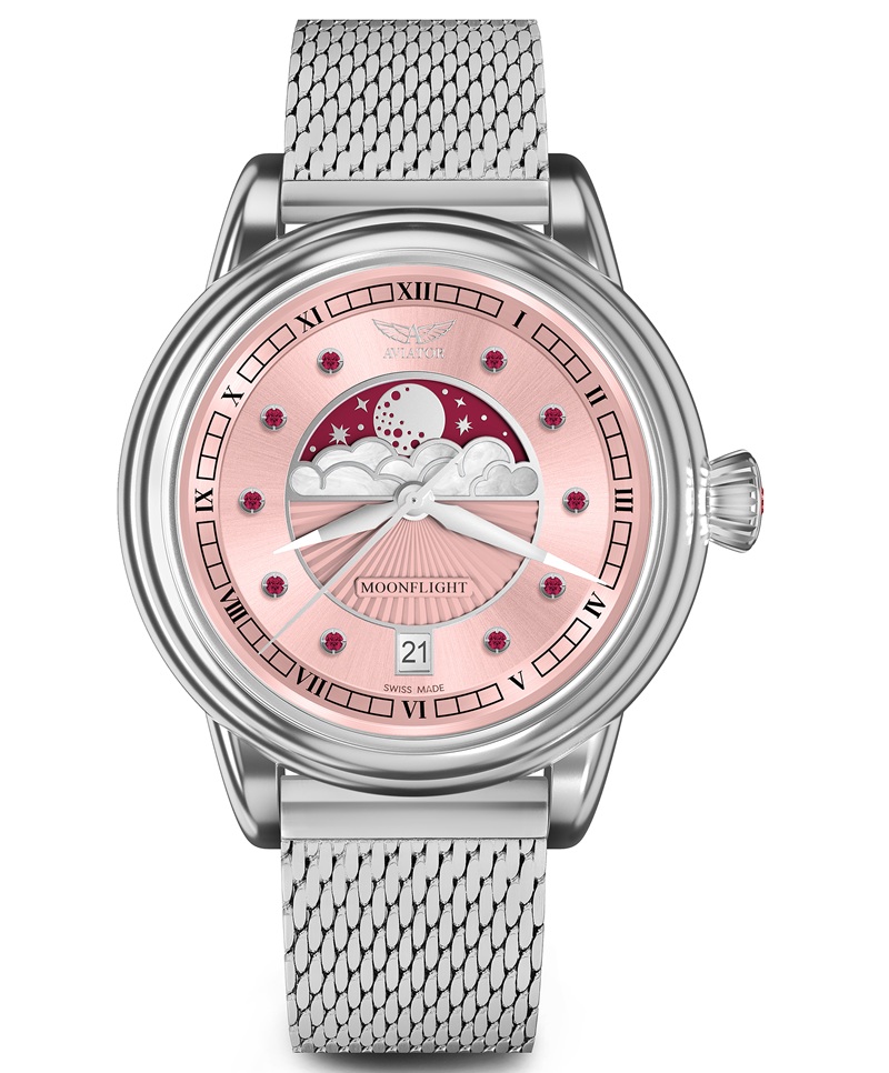 Zegarek Aviator Douglas Moonflight Gemstone Pink Red Ruby Limited Edition V.1.33.0.417.5 (V13304175)
