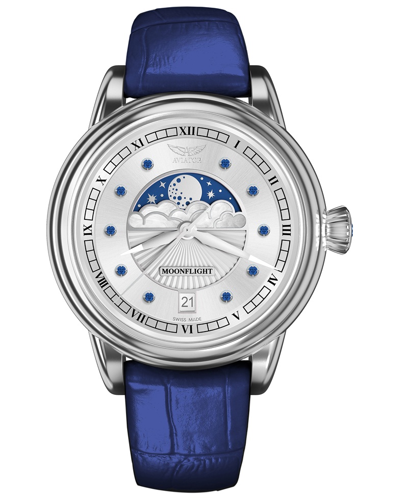 Zegarek Aviator Douglas Moonflight Gemstone Blue Sapphire Limited Edition V.1.33.0.415.4 (V13304154)