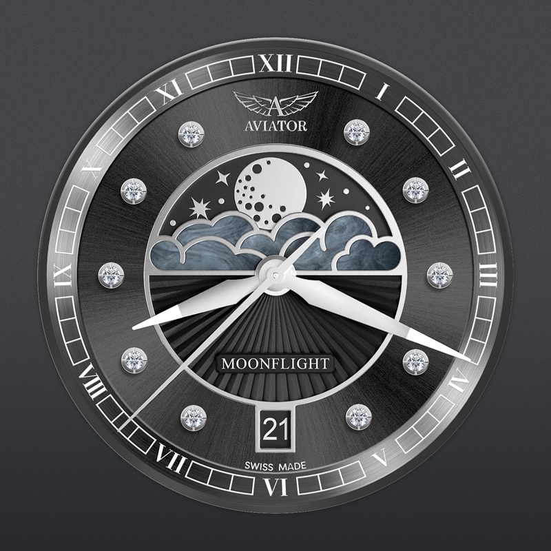 Zegarek Aviator Douglas Moonflight Black Diamonds Limited Edition V.1.33.0.381.4 (V13303814)