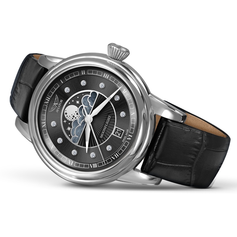 Zegarek Aviator Douglas Moonflight Black Diamonds V.1.33.0.381.4 (V13303814)